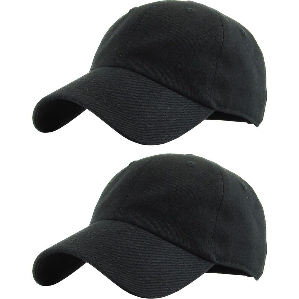 Unisex Black 100% Cotton Pair Of 2 Adjustable Classic Baseball Plain Dad Hat